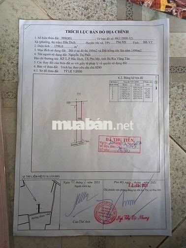 Bán đất trung tâm hắc dịch phú mỹ,dt:13.5x112 tc:100m2 giá 5ty quá rẻ