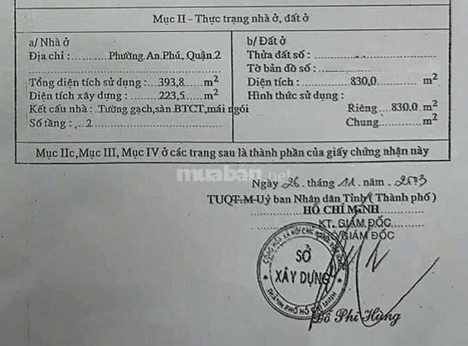 Bán đất vàng tại An Phú, thích hợp dự án nghỉ dưỡng, 830m2 đất, 130 tỷ