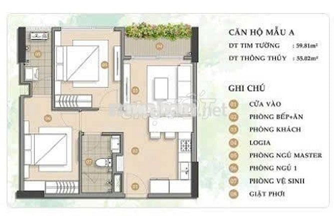 Chủ đầu tư tung ra giỏ hàng tầng 15 diện tích 59m2 2PN 1WC