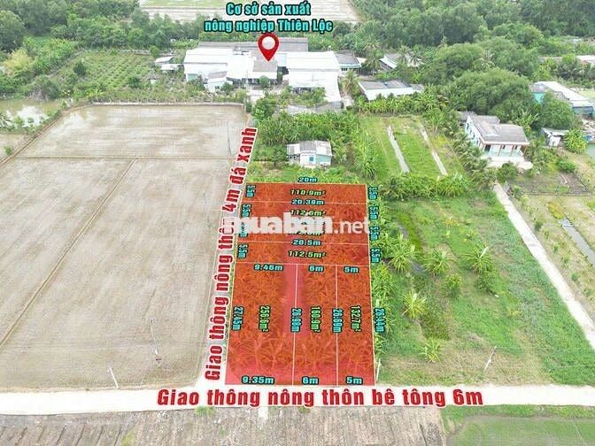 Đất thổ cư dt 110m 5x20m giá 420tr mỹ thạnh Tân trụ long an