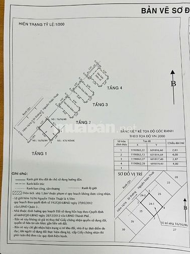 Bán nhà 16/ Nguyễn Thiện Thuật, P2, Quận 3 hẻm 4m thông Bàn Cờ