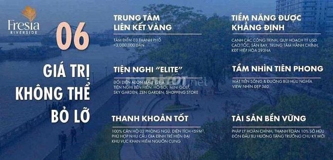 Tháp R3 Fresia Riverside căn 2PN+1WC 51,5m2 giá 1,8-2 tỷ/căn View sông