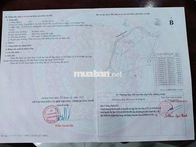 Cần bán đất rẻ 10 ha  bám suối Mặt tiền ql 14b Nam Giang TP Đà Nẵng