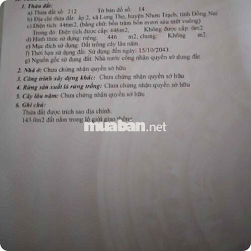 Cần bán đất 446m2 mặt tiền đường Hùng Vương, Long Thọ