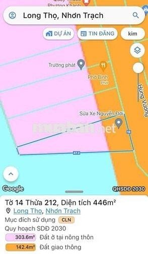 Cần bán đất 446m2 mặt tiền đường Hùng Vương, Long Thọ