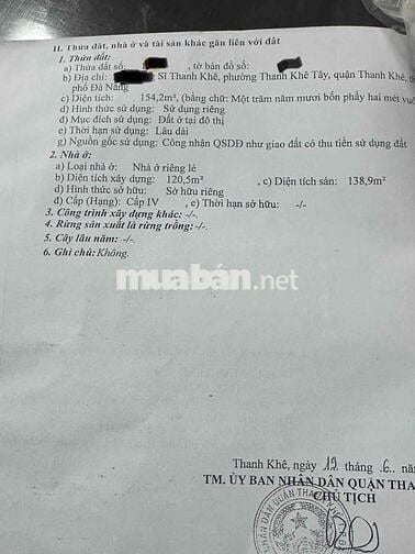 Cần bán đất mặt tiền dũng sĩ thanh khê diện tích 154 mét đường 7m5