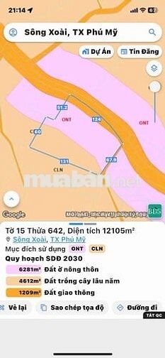 BÁN 124M MẶT TIỀN ĐƯỜNG NHỰA PHƯỜNG TÂN THÀNH - VŨNG TÀU HCM