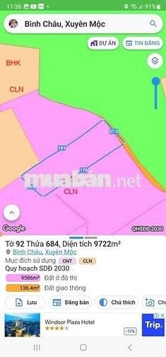 Chính chủ bán 9722,1m2 đất phủ hồng đã có sẵn 300m2 đất ở Bình Châu