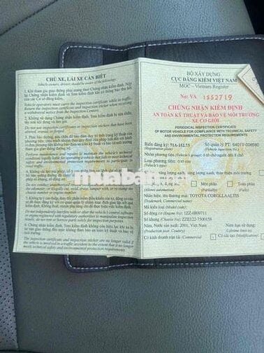 Toyota Corolla Altis 2001 -ngay chu ký ủy quyền