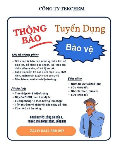 Cần Tuyển Nữ Tạp vụ và Nam bảo vệ
