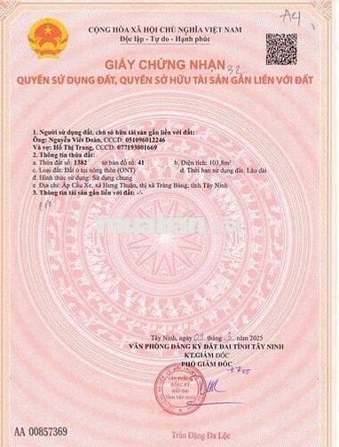 Tôi cần bán đất tại Hưng Thuận Trảng Bàng giá 560 triệu diện tích103m2