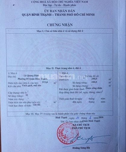 Bán nhà Quận Bình Thạnh, mặt tiền Lê Quang Định, DT 246m² nở hậu đẹp