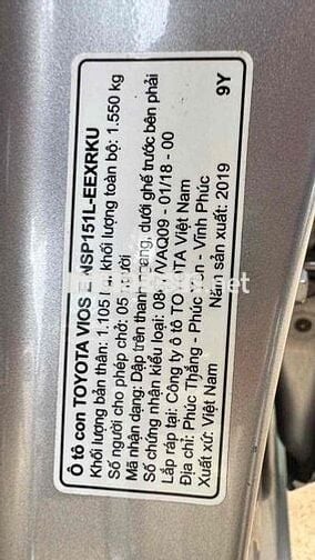 Toyota Vios 2019 1.5 E