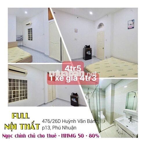 CC cho thuê các phòng trống sẵn full nội thất TT Phú Nhuận