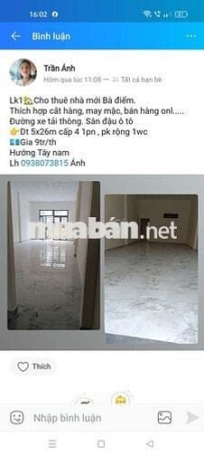 Nhà cho thuê bà điểm thích hợp kd onl, cắt hàng, may mặc