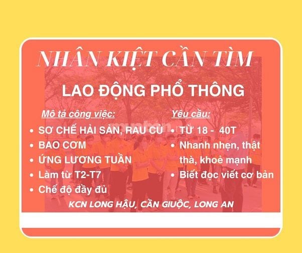TUYỂN CÔNG NHÂN LAO ĐỘNG PHỔ THÔNG CCCD NHẬN VIỆC NGAY