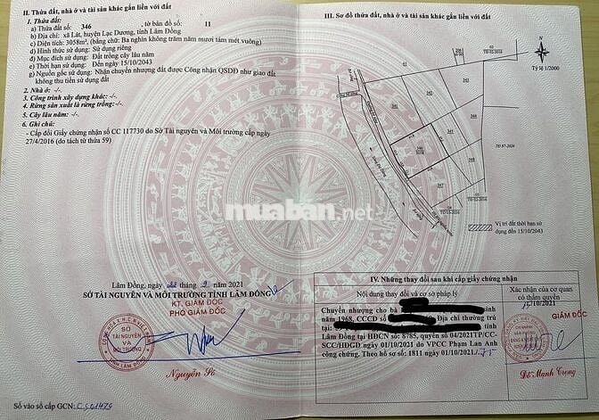 Bán đất nghỉ dưỡng 2 mặt tiền diện tích 3058m2.giá 3,6tr/m2.
