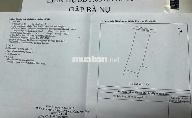 ĐẤT VƯỜN sổ đỏ 6.456m2 cạnh HỒ TRỊ AN - đường nhựa xe hơi
