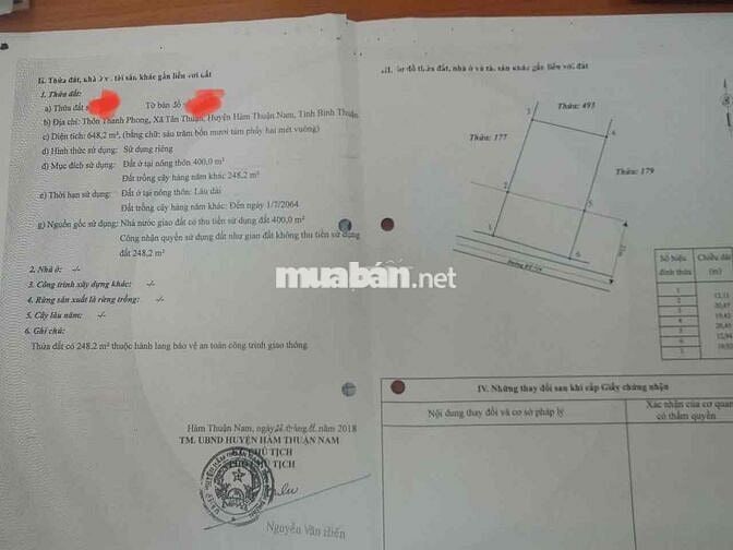 Chính chủ bán đất kèm nhà ở Hàm Thuận Nam, Bình Thuận m