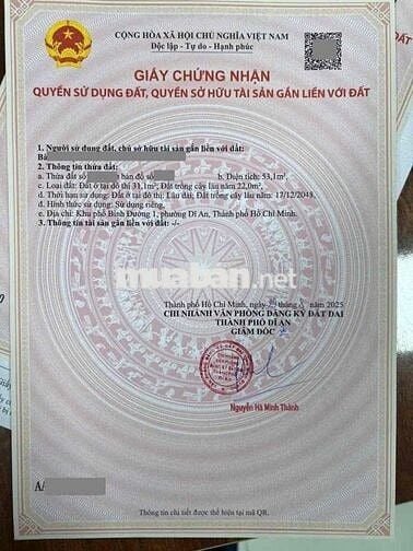 Đất gần chợ Dĩ An 2, phường An Bình, Tp Dĩ An.