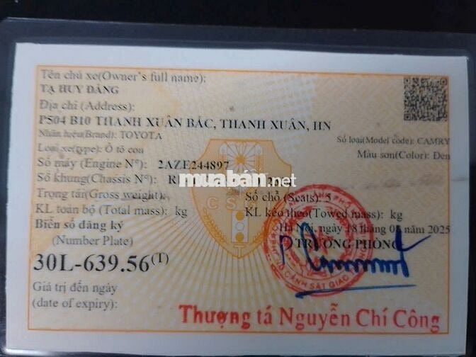 CHÍNH CHỦ BÁN XE TOYOTA CAMRY 2.4G 2012 MÀU ĐEN
