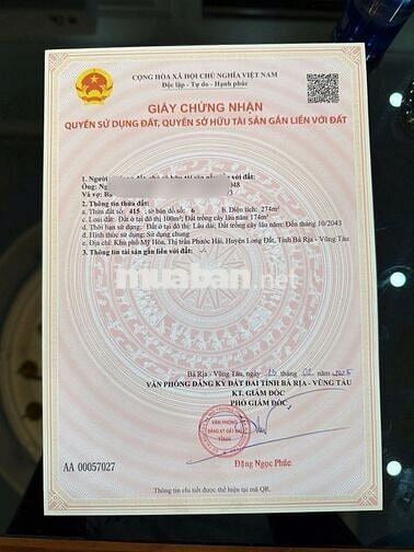 Bán đất gần hồ Sở Bông -núi Minh Đạm xã Phước Hải.BRVT đi biển 3km