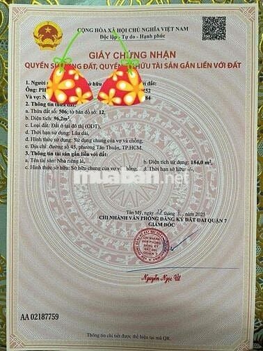 Giá tốt bán nhà 3lầu 10pn mt đường số 45 sát lâm văn bền