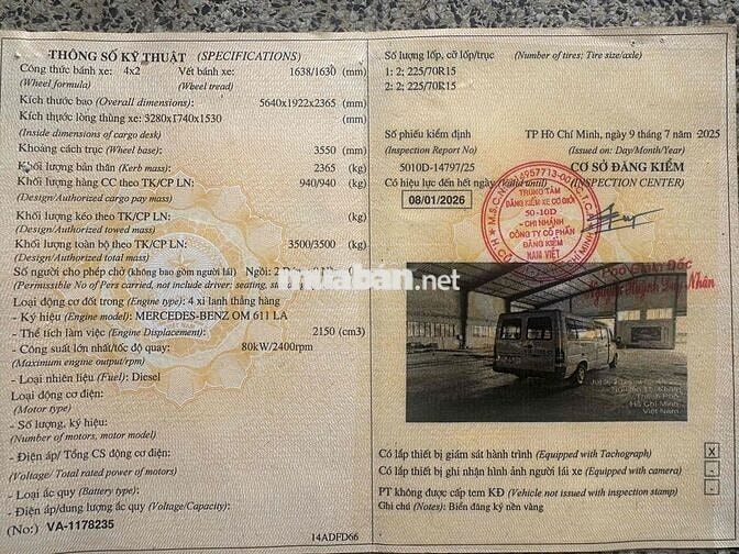 Mercedes Benz Sprinter 2005 3 chỗ 940kg