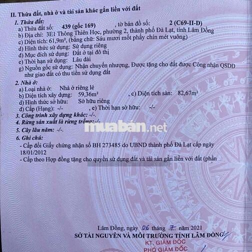 Tôi bán đất ở đô thị phường 2,Đà Lạt sổ hồng đã có sẵn nhà 2 tầng.