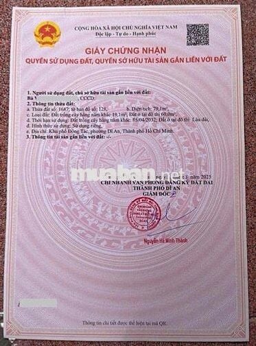 Đất 79,1m2(ngang 6m)gần Nguyễn An Ninh ,chợ Dĩ An 1