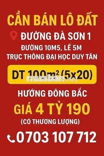 Bán  đất đường đà sơn .hòa khánh  nam .