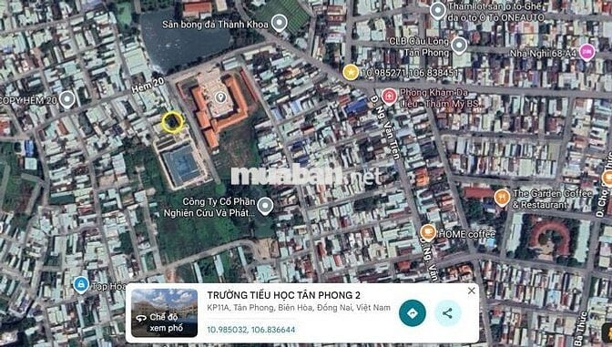 Đất giáp trường Mầm non, Tiểu học Tân Phong 2 - Hẻm 20 Nguyễn Văn Tiên