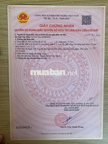đất thổ cư hẻm 6m ô tô . 4,2x15m