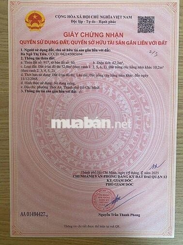 đất thổ cư hẻm 6m ô tô . 4,2x15m