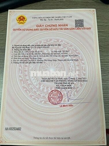 Đất 207m hẻm Bùi Thị Xuân gần chợ Tân Bình Dĩ An