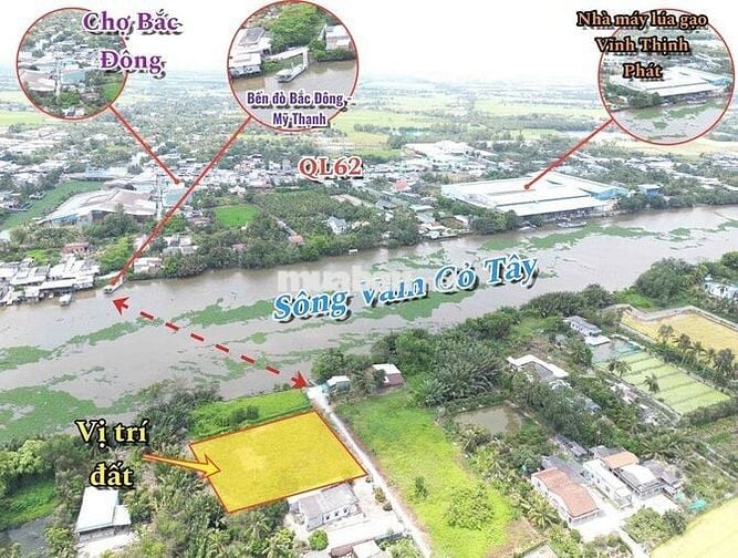thổ cư 390m2 , giá 750tr , mặt tiền sông vàm cỏ , khu dân cư đông