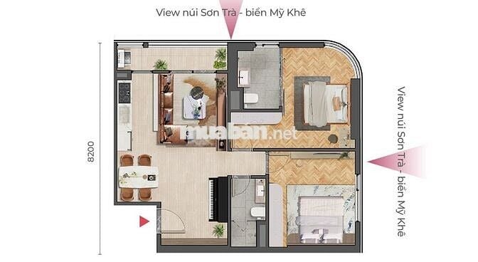 Căn Góc 2PN View Biển 77,1m2 Có Full Nội Thất Cao Cấp Liền Tường