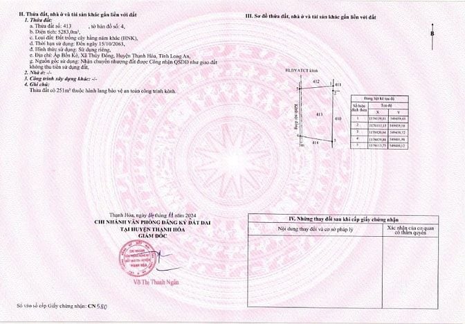 Bán đất MT Quốc lộ 62 xã Thủy Đông,Thạch Hóa,Long An,DT:4.8ha,26,4 tỳ