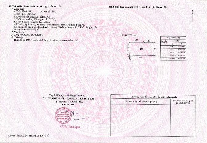 Bán đất MT Quốc lộ 62 xã Thủy Đông,Thạch Hóa,Long An,DT:4.8ha,26,4 tỳ