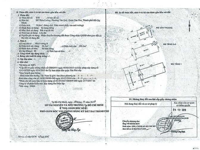 51m2 4 tầng, hẻm 6m tại P.Tân Quý Tân Phú. Không lộ giới chỉ ~7 tỷ.