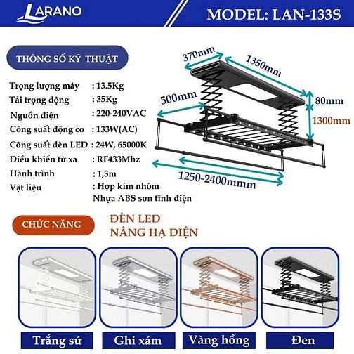 Giàn Phơi Thông Minh Điện Tử LAN-133S - Chính Hãng, Đa Năng