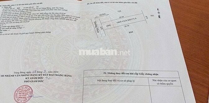 Đất Gia Lộc T.x Trảng Bàng , DT 172m2 , Giá 500 triệu, sổ hồng riêng