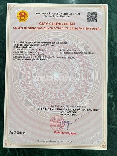 Bán đất MT đường liên xã Tân Lân-Mỹ Lệ,Xã Mỹ Lệ, Cần Đước,Tỉnh Long An