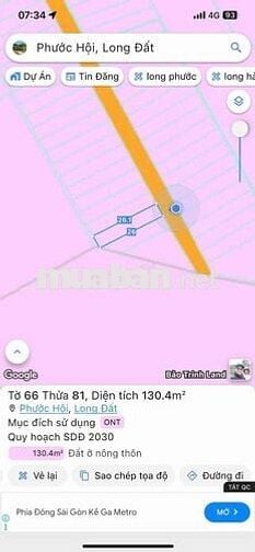 PHƯỚC HỘI:  BÀ RIA VŨNG TÀU 
Chủ gửi em một lô , dt 130 m 5x 26 
Full
