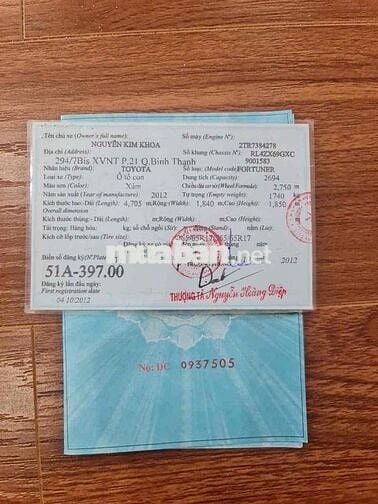 Toyota Fortuner 2012 2.7V 4x2 - 103000 km
