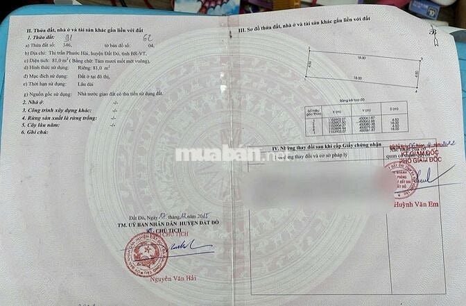 Bán TĐC Lê Lai - TT Phước Hải ,BRVT cách bờ kè biển chỉ 200m