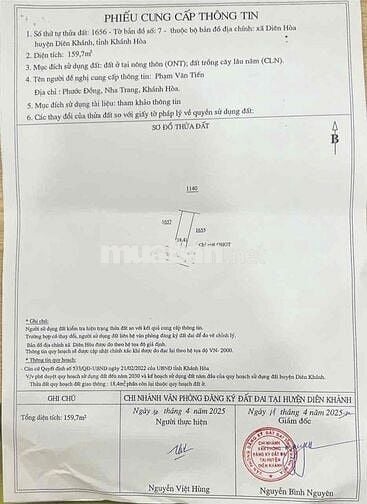 Bán đất thổ cư Diên Hoà, Diên Khánh, Khánh Hoà