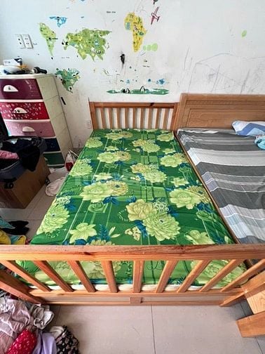 Giường 2 tầng gỗ cao su 1,2 x 2m x 1,6m tặng Nệm
