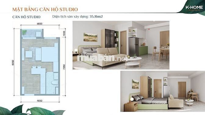 BÁN CĂN STUDIO 35M2 TRẢ TRƯỚC 160TR K-HOME NEW CITY CHUẨN SINGAPORE