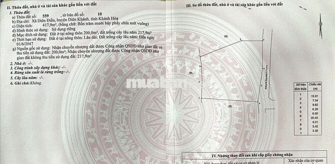 Bán nhà Thái rộng rãi 418m2 hẻm BT tại Liên Xã Diên Điền, Diên Khánh